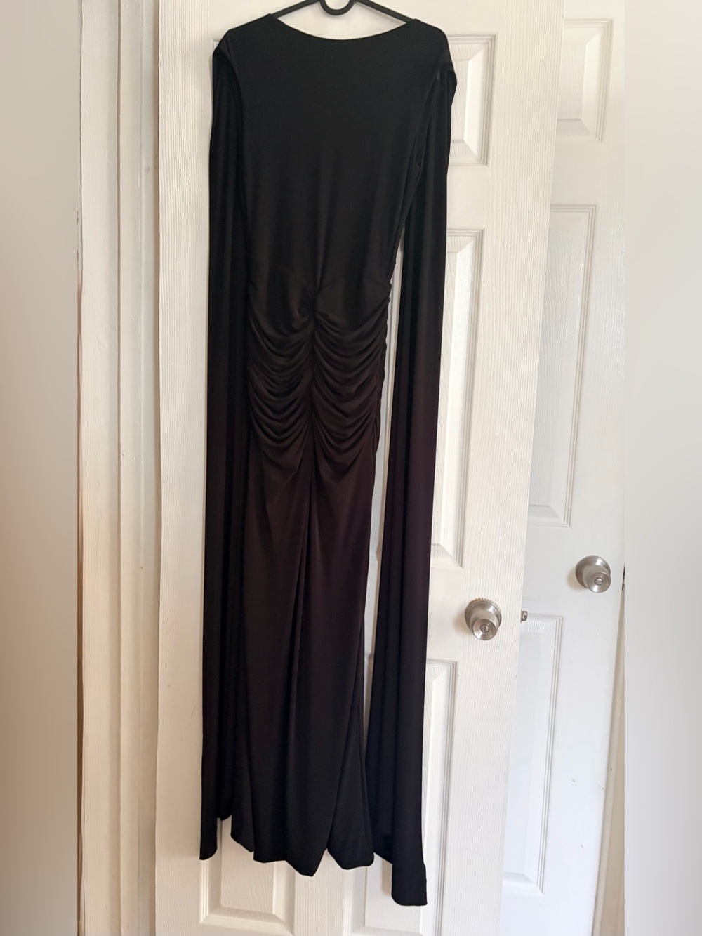 Club L London Black Ruched Maxi Gown with Draped Cape - Picture 4 of 5